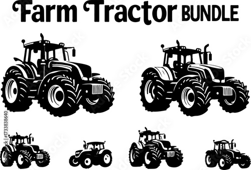 Modern Farm Tractor Vector Illustration Set