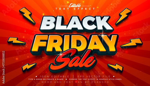 Black Friday Sale Editable Text Effect Design Vector Graphic Style with Shadow and Colorful 3D Typography Lettering on Red Background. Premium Scalable Shopping Day Illustration Template for Promotion