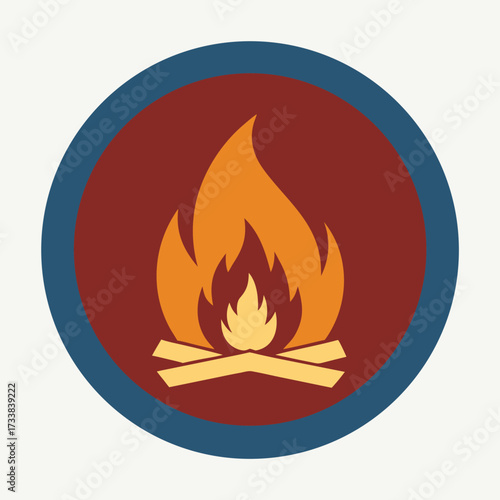 Stylized campfire icon with wood logs inside a circle