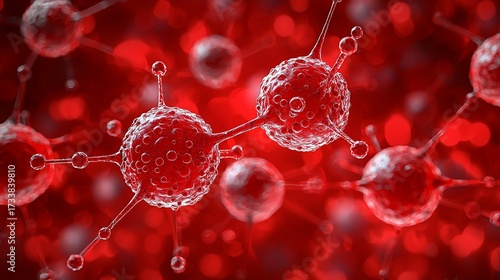 Microscopic organisms connected with red background