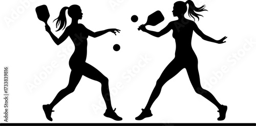 Female Pickleball Players Silhouette with Paddles