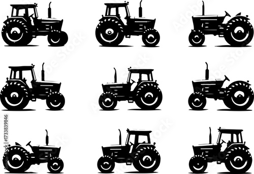 Vintage Farm Tractor Silhouettes Vector Bundle