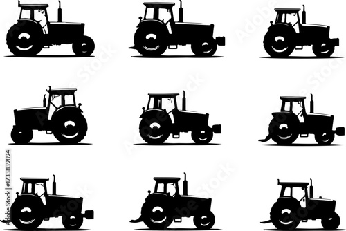 Vintage Farm Tractor Silhouettes Vector Bundle