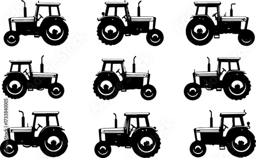 Vintage Farm Tractor Silhouettes Vector Bundle