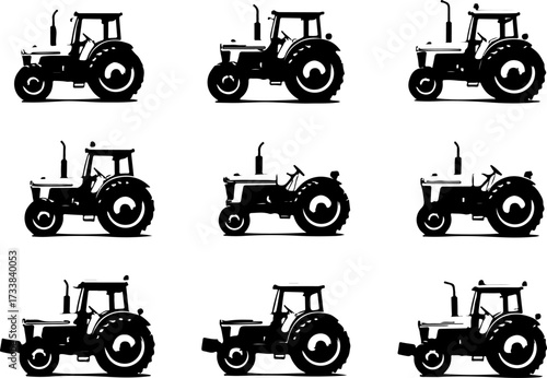 Vintage Farm Tractor Silhouettes Vector Bundle