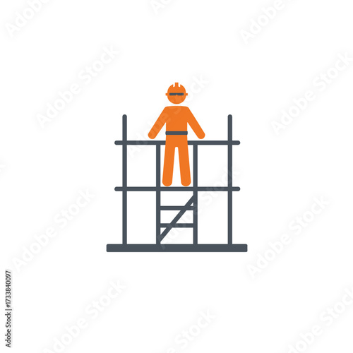 Construction worker in hard hat standing on scaffolding vector  