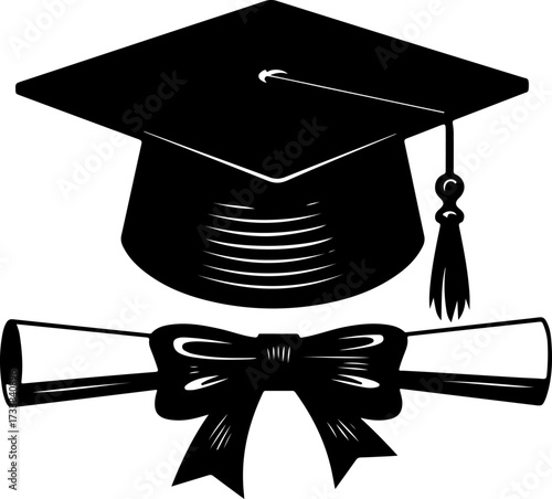 Graduation Cap and Diploma Scroll Silhouette