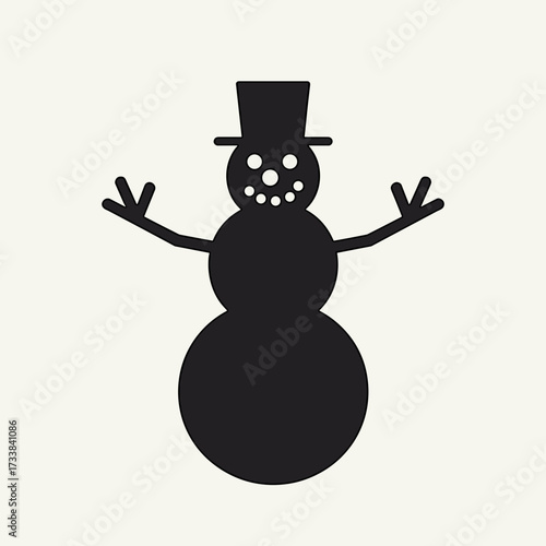 Black silhouette of a snowman wearing a top hat and smiling  