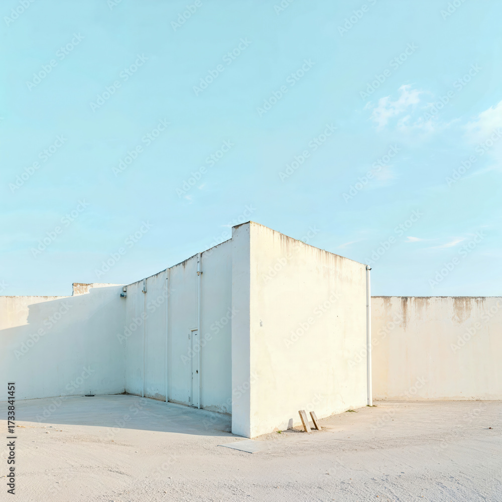 Fototapeta premium Minimalist White Walls Under a Serene Blue Sky