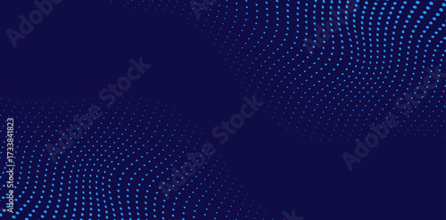 Modern abstract background features a navy blue gradient with dynamic, curving patterns of light blue dots, creating a sleek and sophisticated visual effect for various applications