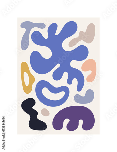 Modern wall art with creative shapes, matisse-inspired elements. Abstract con...
