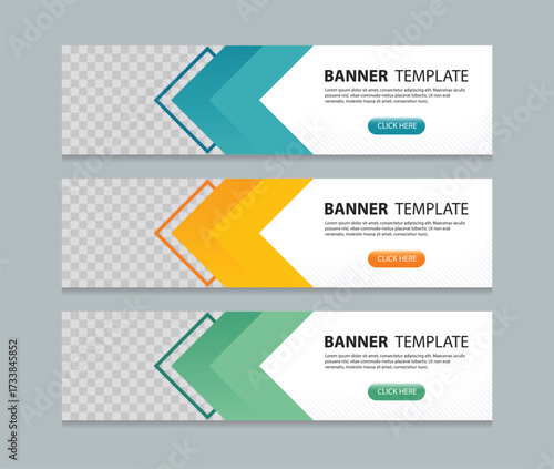 Set abstract horizontal web banner design background template. three color style. Suitable for web and social media ads. with Space to add pictures.