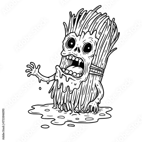 Spooky cartoon monster character with skeletal features and slime  