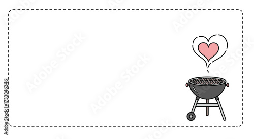 Illustrated barbecue grill with heart symbol on blank background  