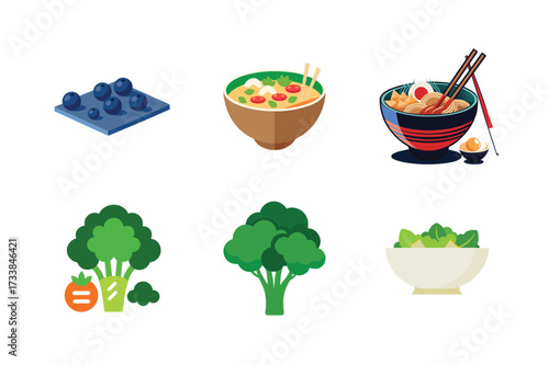 Vibrant assortment of fresh foods and asian cuisine