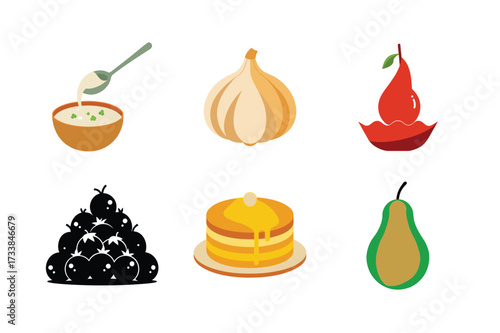 Fresh food and ingredients assortment on white