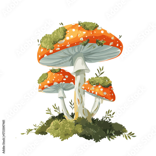 Vector illustration of a mushroom covered in moss