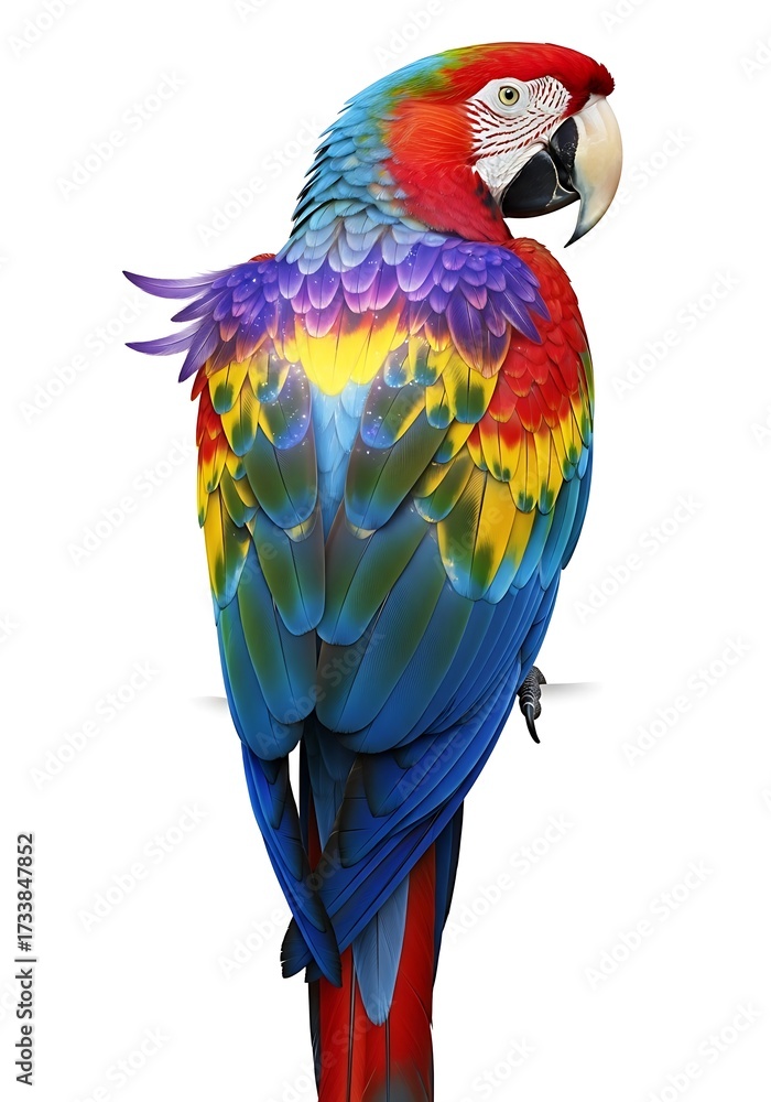 Fototapeta premium Detailed macaw illustration showcasing vivid colors and plumage detail