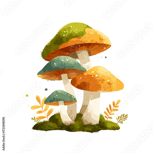 Vector illustration of a mushroom covered in moss