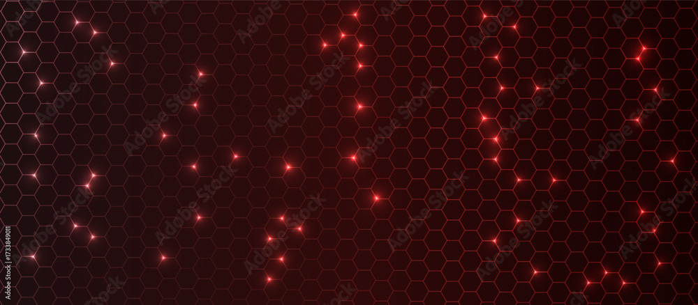 Abstract red hexagon neon background, realistic futuristic pattern, vector bg for for tech, medicine, science, bio, game, digital technology.