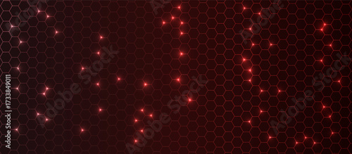 Abstract red hexagon neon background, realistic futuristic pattern, vector bg for for tech, medicine, science, bio, game, digital technology.
