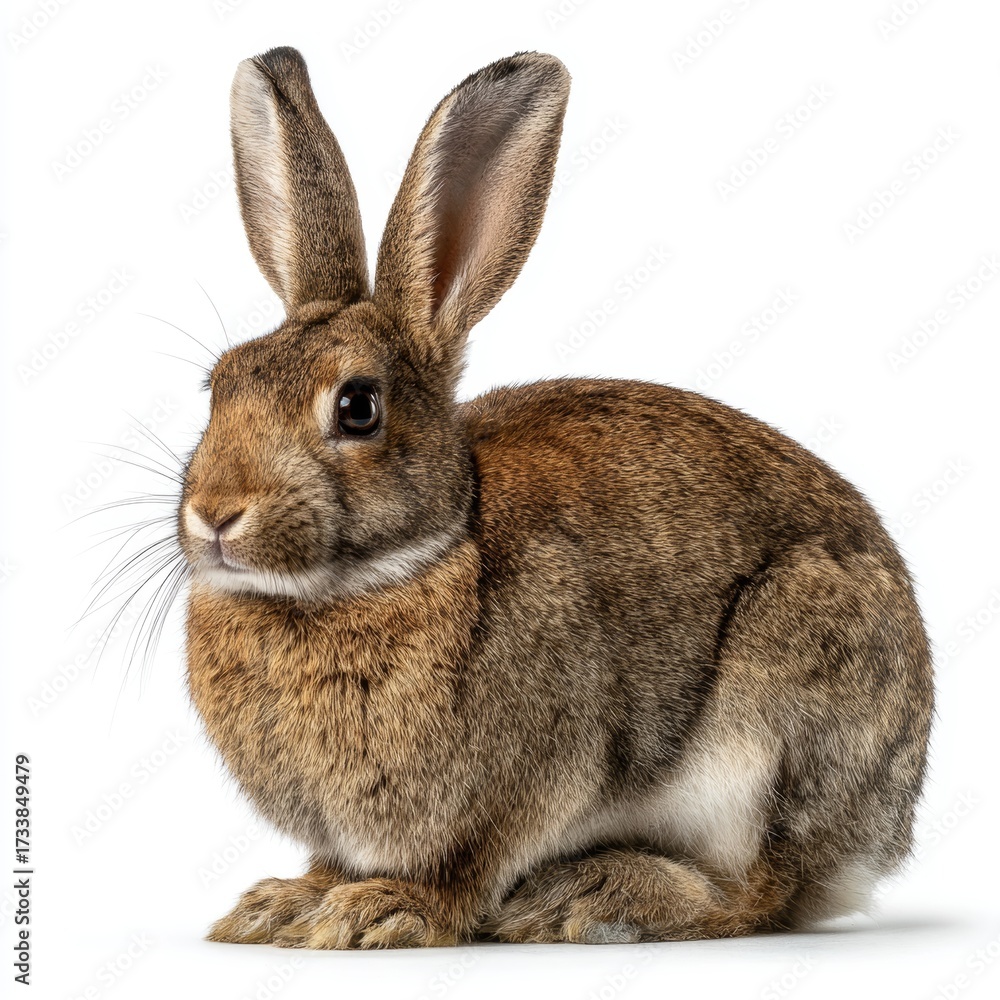 Obraz premium A cute rabbit sitting with an attentive expression. The rabbit has a soft brown fur and long ears