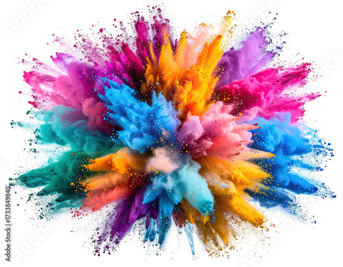 Colorful explosion of powdered pigments bursting outwards from a central point