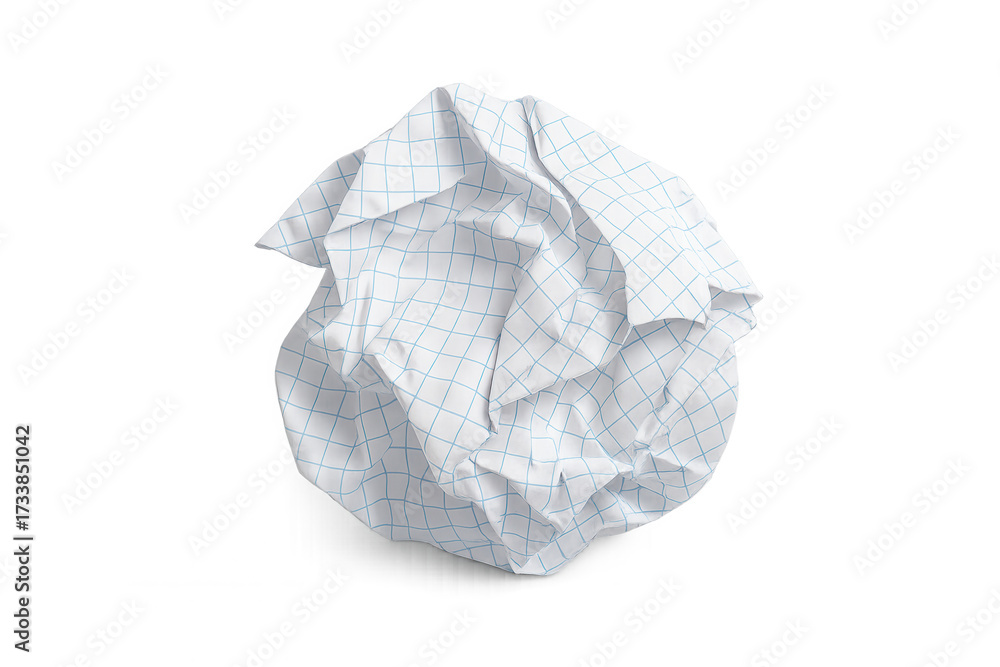 Naklejka premium Crumpling graph paper, forming a paper ball, representing mistakes, waste, and discarded ideas on transparent background