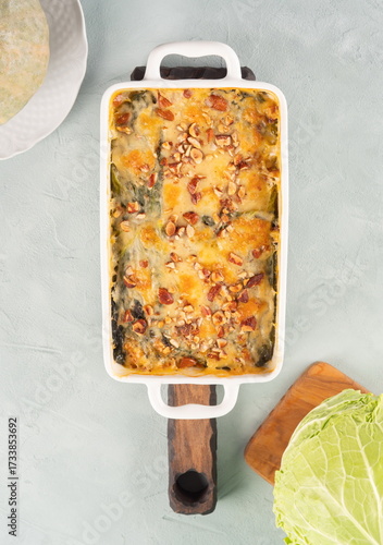Baked squash and savoy cabbage casserole vegetarian lasagna