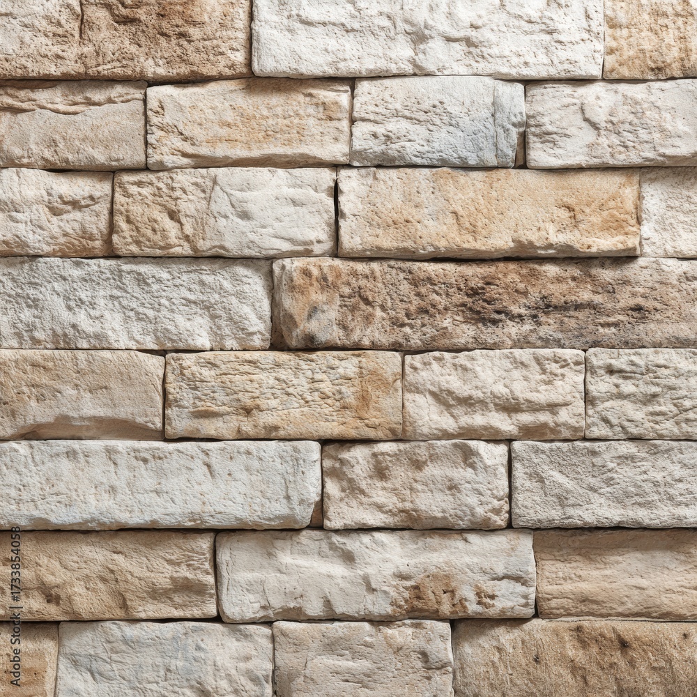 Fototapeta premium Close-up of a brick wall with textured stones and a rustic appearance, perfect for backgrounds and textures