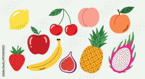 Illustration featuring a collection of various colorful fruits, perfect for healthy eating and design.
