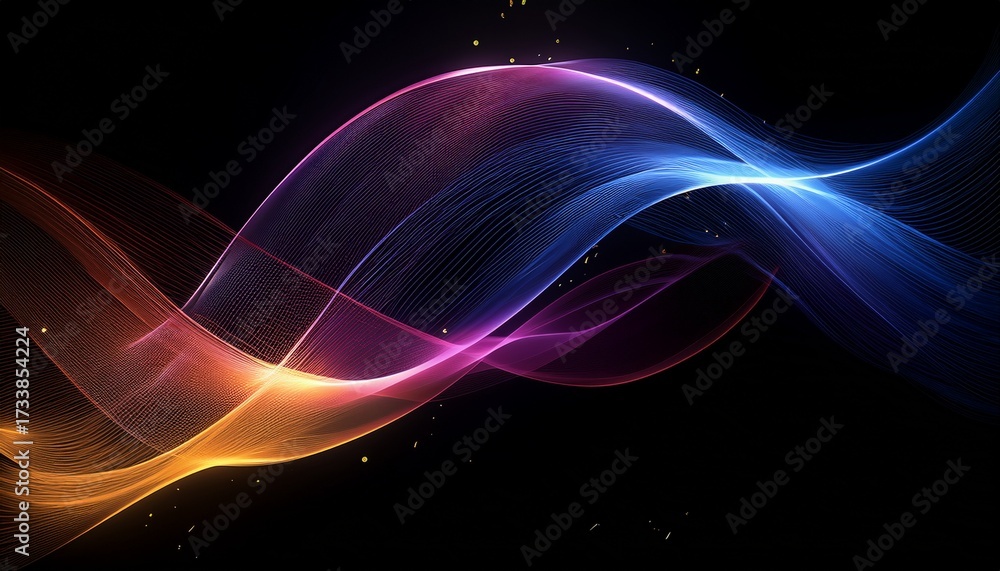 Fototapeta premium Colorful Flowing Waves With Shimmering Details Create A Smooth Abstract Design In A Dark Background