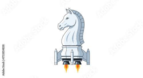 Chess Knight Rocket Launching into Space, Generative AI.