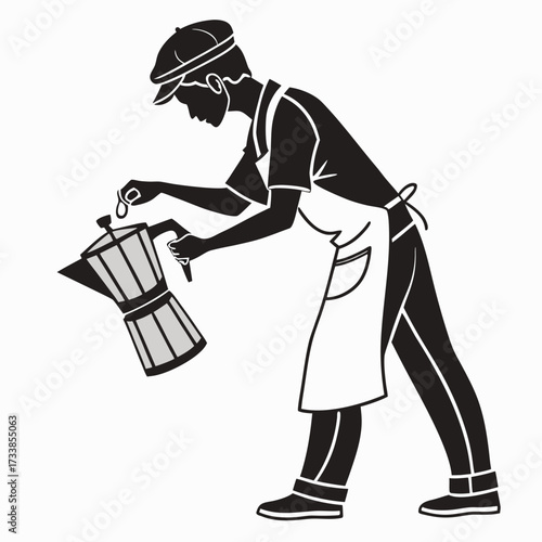 Barista preparing coffee with moka pot preparation