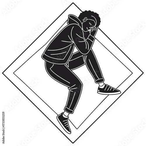 Black and white minimalist vector icon of a person sleeping