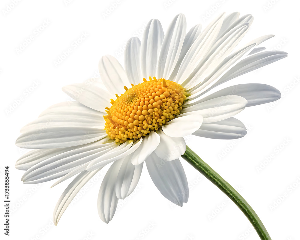 Naklejka premium Elegant White Daisy Flower with Yellow Center on Black Background Captivating Floral Beauty for Springtime Projects