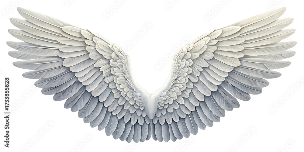 Obraz premium Elegant White Angel Wings Spreading Gracefully against Black Background for Fantasy and Spiritual Concepts