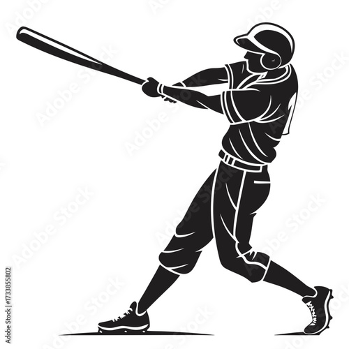Black silhouette of a baseball player swinging a bat 1