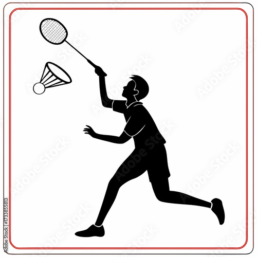 Black silhouette of a badminton player hitting a shuttlecock