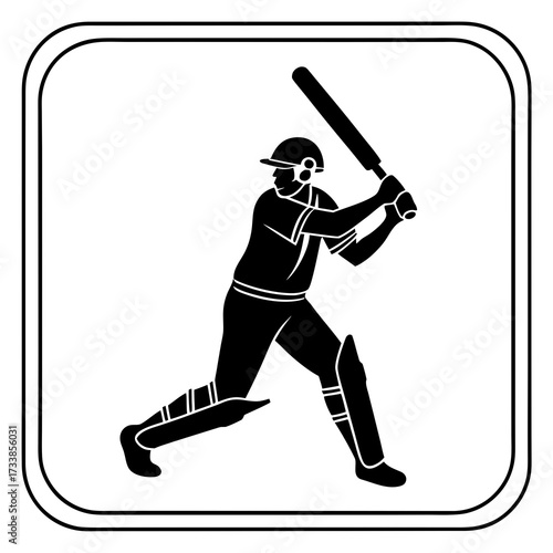 Black silhouette of a cricket batsman swinging a bat