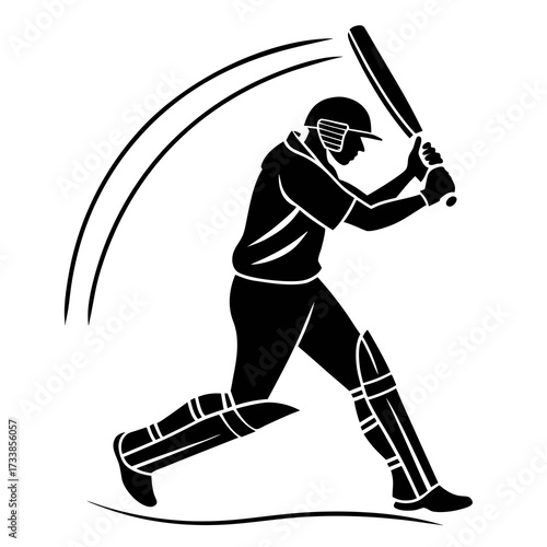 Black silhouette of a cricket player batting batsman