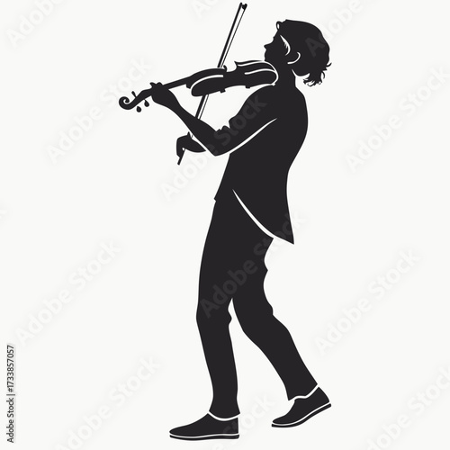 Black silhouette of a person playing the violin musician