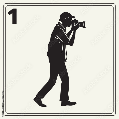 Black Silhouette of a Photographer with Camera and Number 1
