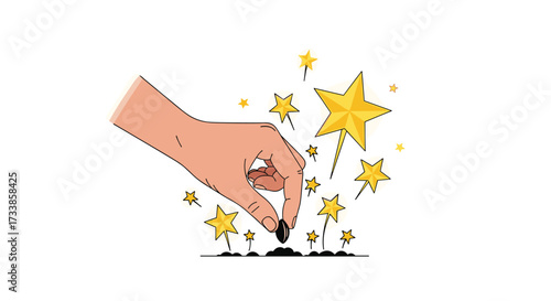 Hand planting seeds that grow into stars, Generative AI.