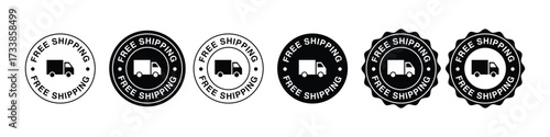 free shipping stamp icon set. delivery truck badge label symbol. vector illustration 