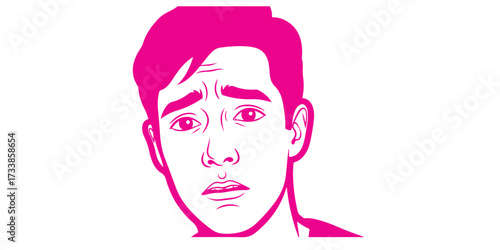 Man s face expressing shock and confusion in bold pink outline