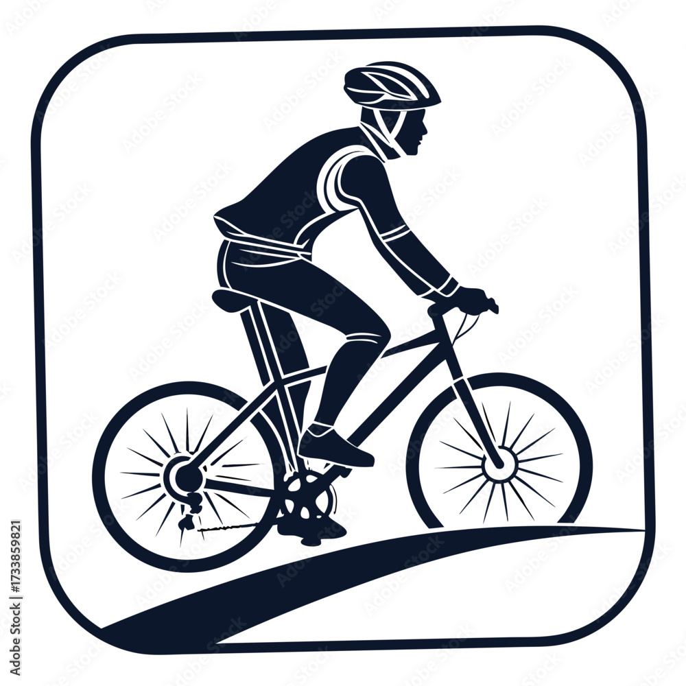 Fototapeta premium Cyclist in Helmet Riding Bicycle on White Background