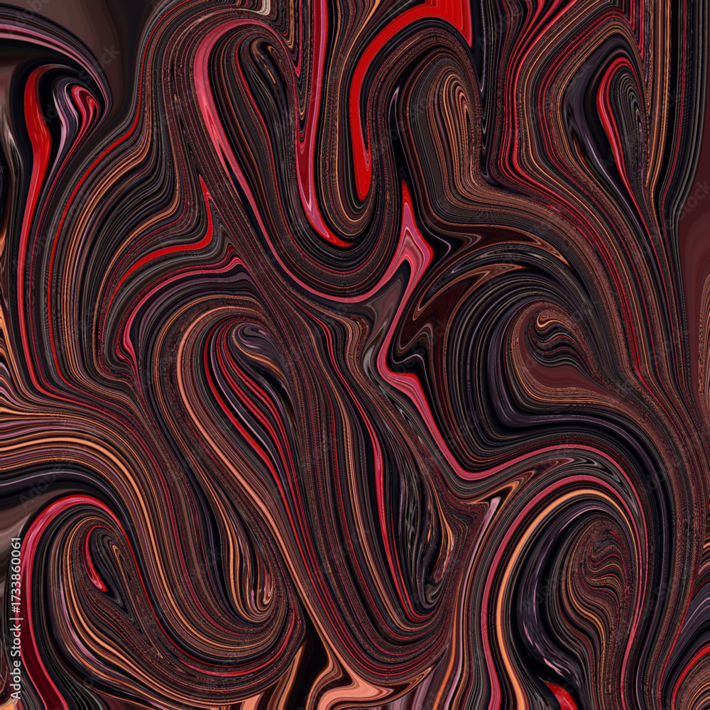 Obraz premium Bold abstract swirl in vivid red and dark tones, blending fluid textures with modern artistic movement. A striking digital artwork for design and decor.