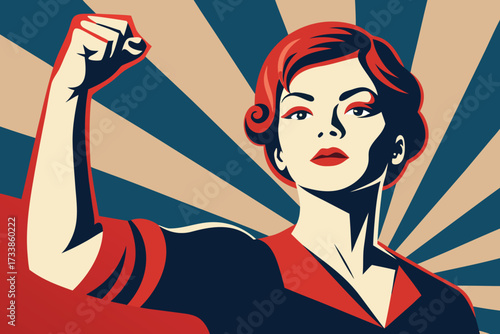 Woman with Raised Fist Retro Pop Art Style Illustration for Empowerment