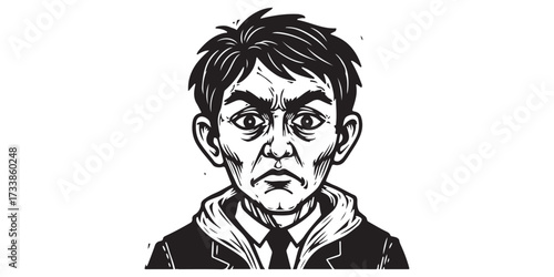 Distressed man with intense eyes and tousled hair